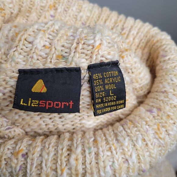 LizSport sweater women's size‎ L beige cotton blend cowl neck classic 80's 90's - Picture 3 of 10